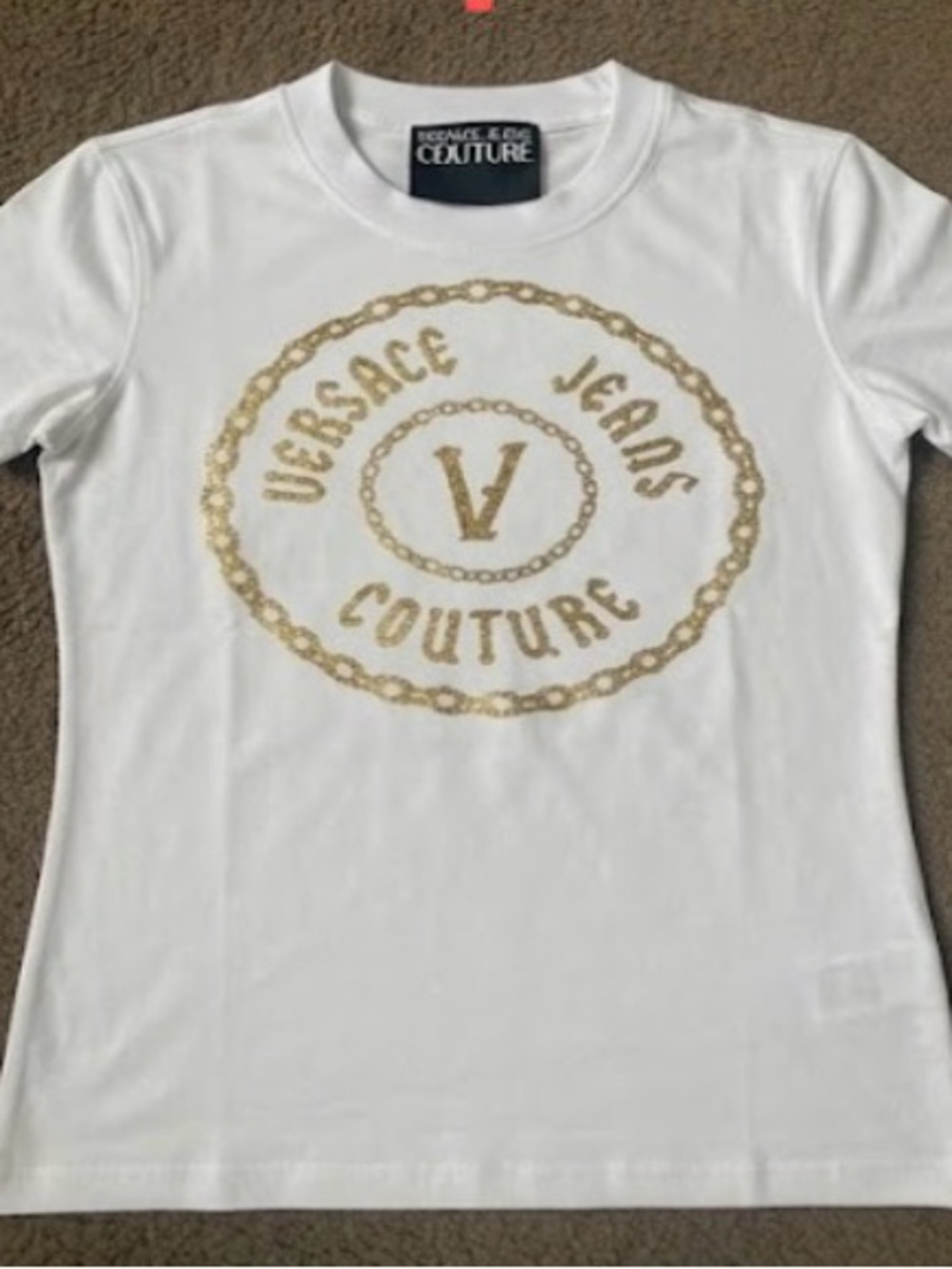 Preowned Versace Jeans Couture White Logo Tee with Gold Print